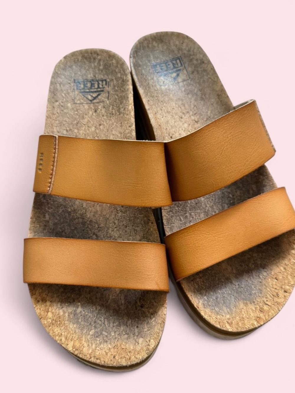 Reef Double-Strap Slide Sandals in Cognac Brown